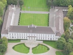 MS AERIAL DS ZO View over neoclassical palace, official residence of president / Berlin, Germany Stock Footage