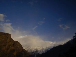 Shadows falling over Tolma ridge, India Stock Footage