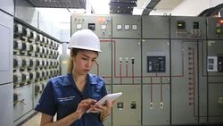 Industrial Engineer Writing Report by tablet pc. Stock Footage