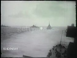 1943: IMPERIAL JAPANESE NAVY: VS Fleet Imperial Japanese Navy, IJN, battleships at sea (off coast of Lae), Japanese seaman looking out w/ telescope, Pacific Ocean seas, waves. WWII, World War II, Pacific Front, New Guinea Campaign Instructional Video