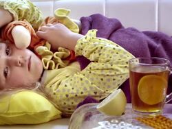 Little girl lying sick on the couch Stock Footage