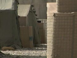 MS View of outdoor tent camp / Musa Qala, Helmand Province, Afghanistan. Stock Footage