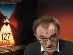 INTERVIEW:Danny Boyle on filming the arm cutting scene, trying to get it right, how the story appeals to the wider audience and how he prefers using actors to tell ultimate stories. (Footage by WireImage Video/GettyImages) Stock Footage