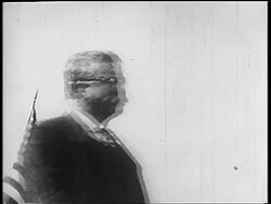 B/W 1910s Theodore Roosevelt giving speech outdoors Stock Footage