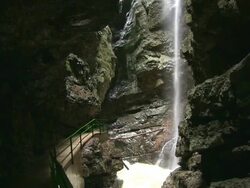 MS Shot of water fall at canyon Breitachklamm near Allgau Alps / Oberstdorf, Bavaria, Germany Stock Footage
