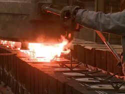 MS Man melted raw steel in founder filling in molds one by one / Langenfeld, North Rhine-Westphalia, Germany Stock Footage