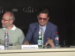 Jared Gilman, Wes Anderson, Kara Hayward, Bruce Willis, Edward Norton, Bob Balaban & Roman Coppola at Moonrise Kingdom Press Conference: 65th Cannes Film Festival on May 16, 2012 in Cannes, France (Footage by WireImage Video/Getty Images) Stock Footage