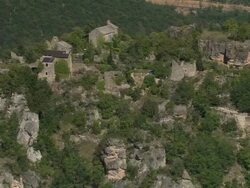 Houses On Rocky Outcrop In Gorges Du Tarn Stock Footage