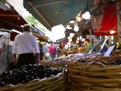 Olive stall at farmers market Stock Footage