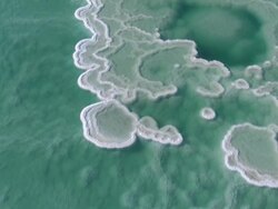 Aerial Dead Sea salt formations, view downwards, southern Judea Desert Stock Footage