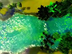 Tropical bay with yacht and boat Stock Footage