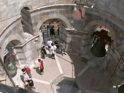 MS View of crowds in Cathedral Square from Leaning Tower / Pisa, Tuscany, Italy   Stock Footage