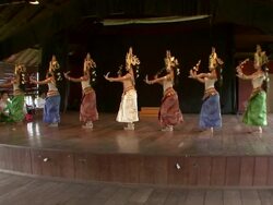 MS Group of apsara dancers performing dance on stage / Phnom Penh, Cambodia Stock Footage