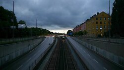 Subway Train at Dusk Stock Footage