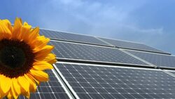 Renewable Energy - Solar Panel and a sunflower Stock Footage