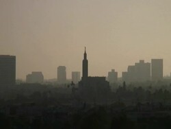 Los Angeles: Mormon Temple. Hazy Sky, Push from Wider Stock Footage