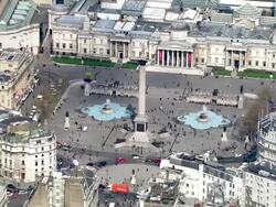 AERIAL PAN WS Nelson's Column and Trafalgar Square / London, UK Stock Footage