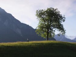 woman running through a mountain field Stock Footage