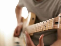 Slide guitar with live sound recorded Stock Footage