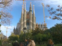 WS TU View of Sagrada Familia cathedral with park in foreground / Barcelona, Catalonia, Spain Stock Footage
