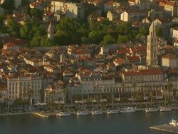 WS AERIAL View of Diocletian's Palace and harbor / Split, Split Dalmatia County, Croatia Stock Footage