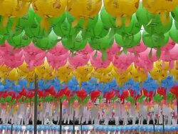 MS Rows of colorful paper lanterns at bongwonsa temple / Seoul, South Korea Stock Footage