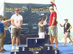 ATMOSPHERE - Award ceremony at Nautica Malibu Triathlon Presented by Equinox on 9/8/13 in Malibu, CA. Stock Footage