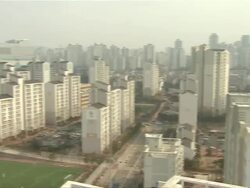 WS PAN View of residential district nearby elementary school / Hwaseong, Gyeonggi-do, South Korea Stock Footage