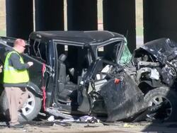 I-70 accident involving semi truck and pickup truck Stock Footage