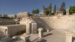 Pillars, plinths and stone walls remain in Alexandria, Egypt. Stock Footage