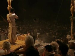 WS Aarti Puja ceremony at Ganges / Varanasi, India Stock Footage