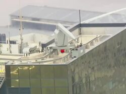 MS AERIAL View of window cleaners on Eureka tower / Melbourne, Victoria, Australia Stock Footage