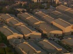 Aerial MS HA TS ZI Warner Bros Studios / Burbank, California, United States Stock Footage