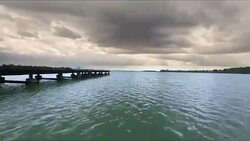 Aerial view of pier on Palic Lake Stock Footage