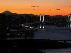 Rainbow Bridge with Mt. Fuji Stock Footage