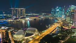 Night Timelapse of Marina Bay Lightshow, Singapore Stock Footage