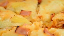 Hawaiian pizza served on a wooden tray Photo Brown. Stock Footage