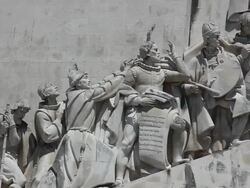 Lisbon, Monument of the Discoveries (Padrao dos Descobrimentos), view of the western profile of the monument along the Tagus river, Belem Stock Footage