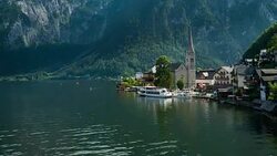 Time Lapse, Landscape and Crowd waking at Hallstatt Village, Austria Stock Footage