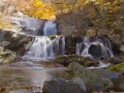 MS T/L TU Two layer waterfall surrounded with maple tree in Bangtaesan mountain / Inje, Gangwon do, South Korea Stock Footage