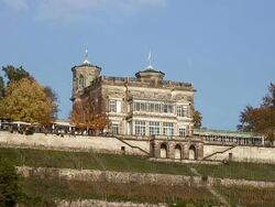 WS View of Lingner Schlob, Elbe Valley / Dresden, Saxony, Germany Stock Footage