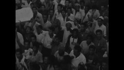 CAN933  ADEN CHILDREN PARADE CARRYING PICTURES OF UAR PRESIDENT NASSER AND MACKAWEE News Clip