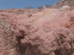 MS Blasting operation at quarry / Taben-Rodt, Rhineland-Palatinate, Germany Stock Footage