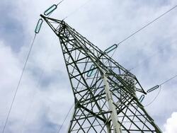 Electrical tower with cloudscape Stock Footage