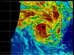 Graphic shows eye of tropical cyclone hitting territory News Clip