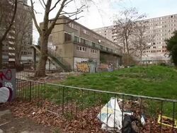 Long panning shot from left to right of Heygate Stock Footage
