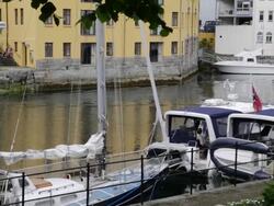 Alseund, ships in the canal to the inner harbor Stock Footage