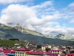 skyline,mountain and landscape of tibetan village,timelapse. Stock Footage