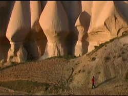 Person walking in Gorme Cappadocia Turkey Landscape Stock Footage