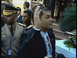 Arrivals, photo op, comments from Ecuadorean and Nicaraguan presidents News Clip